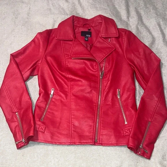 a.n.a Women's Vibrant Red Leather Jacket - Picture 2 of 6